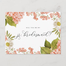 Postal Acuarela Rustic Peach Hydrangeas Jr. Bridesmaid
