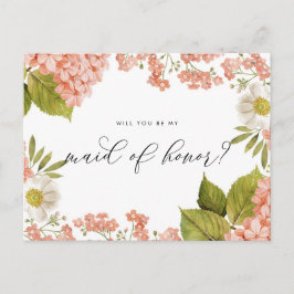 Postal Acuarela rustica de peach Hydrangeas doncella de h