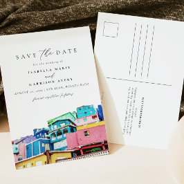 Postal Acuarela San Juan Puerto Rico Edificios coloridos