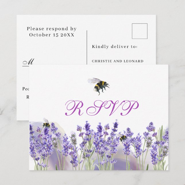 Postal Acuarela Sencillo Elegante Boho Wedding RSVP (Anverso / Reverso)