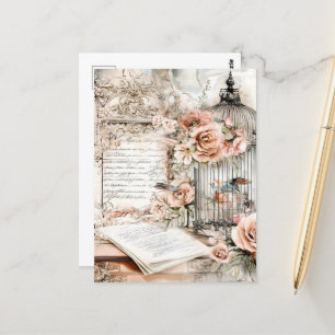 Postal Acuarela Shabby Chic Bird Cage