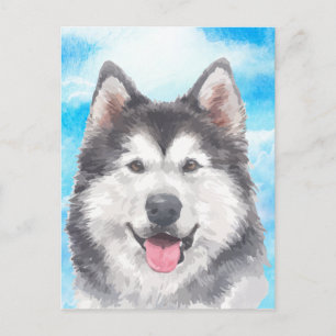 Postal Acuarela Siberian Husky Dog Mascota