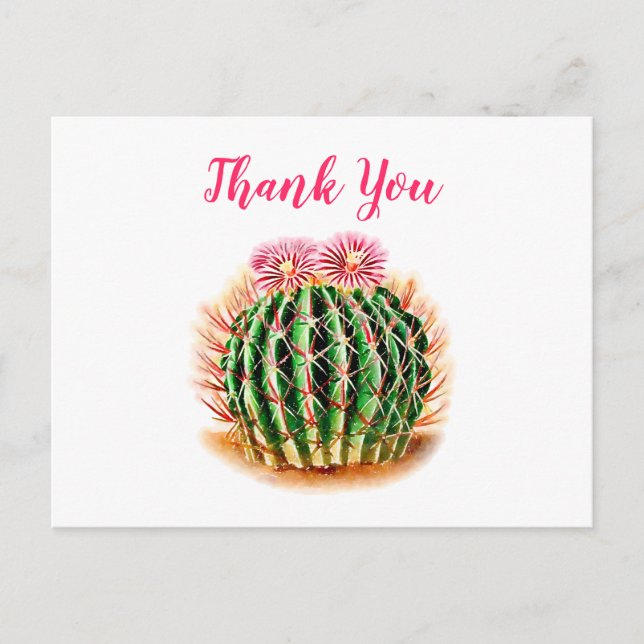 Postal Acuarela Suculento Cactus Floral Gracias (Anverso)