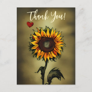 Postal Acuarela Sunflower Amor Flor Gracias