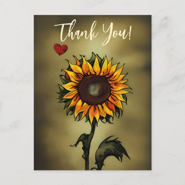 Postal Acuarela Sunflower Amor Flor Gracias (Anverso)