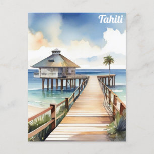 Postal Acuarela Tahiti Tropical Beach Resort