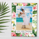 Postal Acuarela Tropical Floral Amor y Gracias<br><div class="desc">Elegante acuarela Floral tropical,  vegetación y hojas de palmera Novia y Groom Amor y Gracias Boda Foto Gracias Postcard</div>
