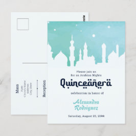Postal Acuarela Turquesa Arábiga Quinceañera