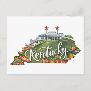 Postal Acuarela vintage con forma del estado de Kentucky,