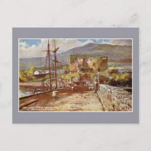 Postal Acuarela vintage King John's Castle Carlingford