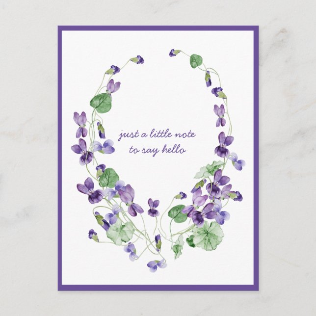 Postal Acuarela Violeta Púrpura Wreath pensando en ti (Anverso)