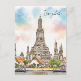 Postal Acuarela Wat Arun de Bangkok Tailandia