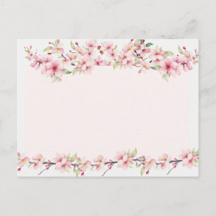Postal Acuarelas Elegantes y Flores de Cerezo Rosadas