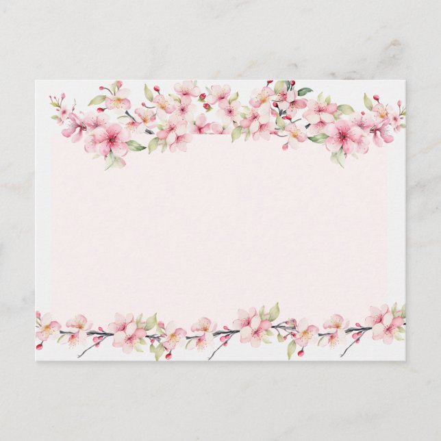Postal Acuarelas Elegantes y Flores de Cerezo Rosadas (Anverso)