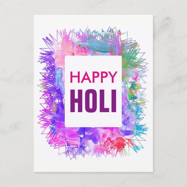 Postal Acuarelas púrpuras modernas Feliz Holi (Anverso)