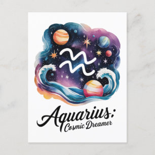 Postal Acuario de Sueño Cósmico Rótulo Zodiaco