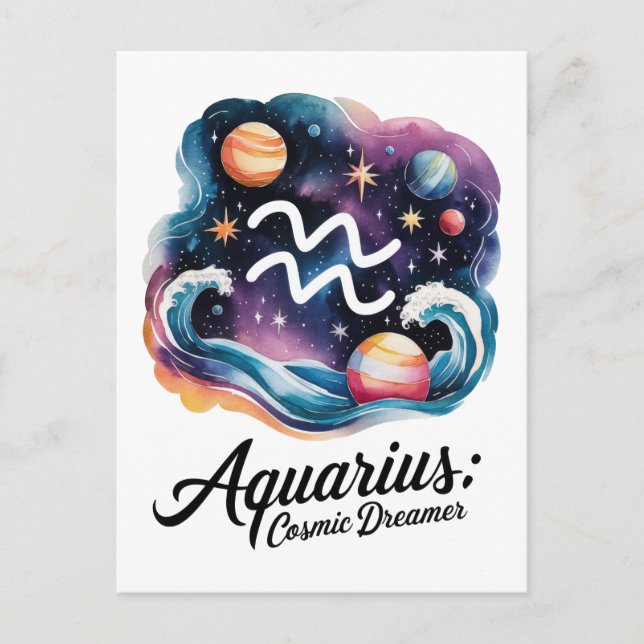 Postal Acuario de Sueño Cósmico Rótulo Zodiaco (Anverso)