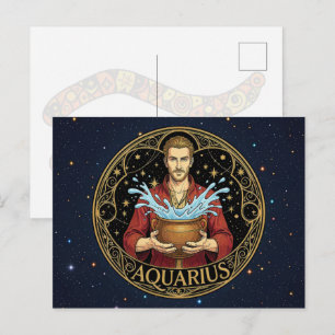 Postal Acuario Portador de Agua Símbolo del Zodiaco Para
