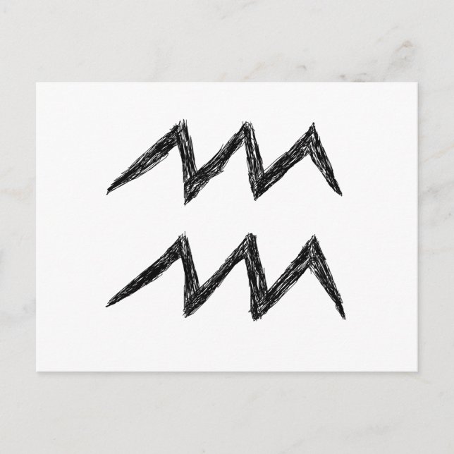 Postal Acuario. Rótulo Astrológico Zodiaco. Negro (Anverso)