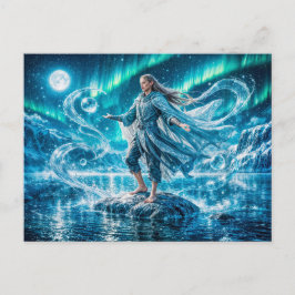 Postal Acuario Zodiaco con Mago de Agua a la Luz de la Lu