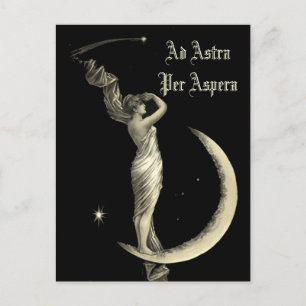 Postal Ad Astra Woman On Crescent Moon Print