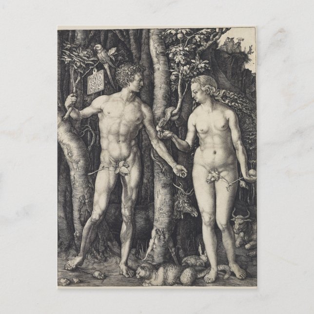 Postal Adam y Eva, grabando por Albrecht Durer (Anverso)
