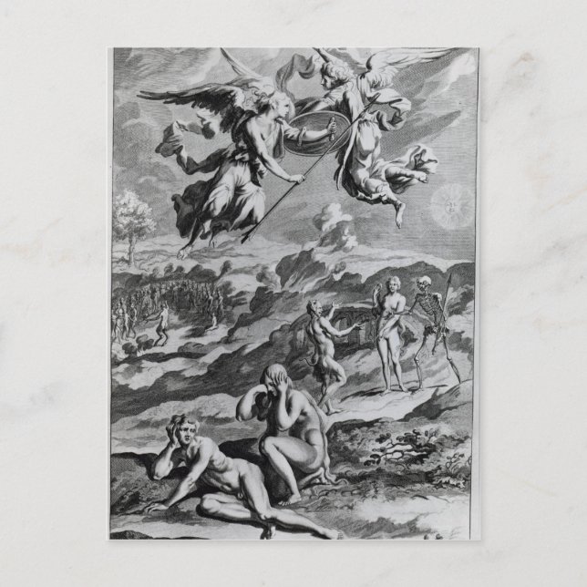 Postal Adán y Eva después de la caída (Anverso)