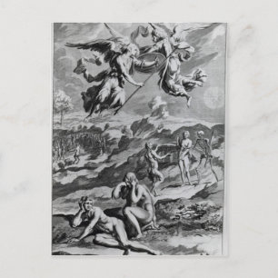 Postal Adán y Eva después de la caída