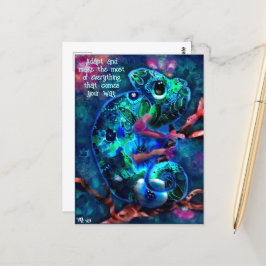 Postal 'Adaptar' Whimsical Chameleon Inspirador Verde azu