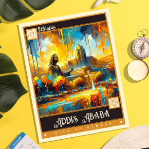 Postal Addis Abeba, Etiopía   Pintura de época