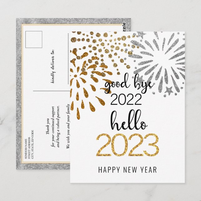 Postal Adiós 2022 Hello 2023 Business Festive Firework (Anverso / Reverso)