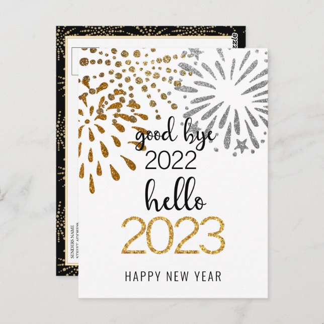 Postal Adiós 2022 Hello 2023 Business Festive Firework (Anverso / Reverso)
