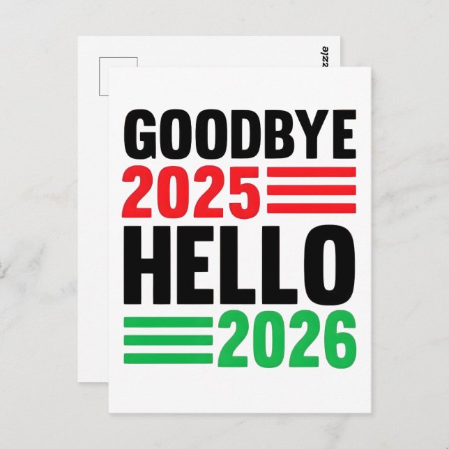 Postal Adiós 2025, Hola 2026: Feliz Año Nuevo 2026 (Anverso / Reverso)