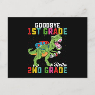 Postal Adiós primer grado Hola segundo grado T Rex Dinosa