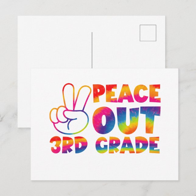Postal Adiós Tercer Grado Tie Dye Último Día 3er Grado  (Anverso / Reverso)