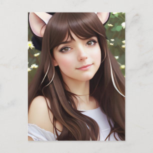 Postal Adolescente Cuidada Usando Orejas De Gato
