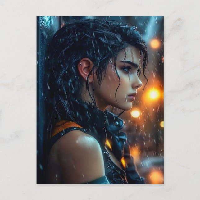 Postal Adolescente en la lluvia (Anverso)