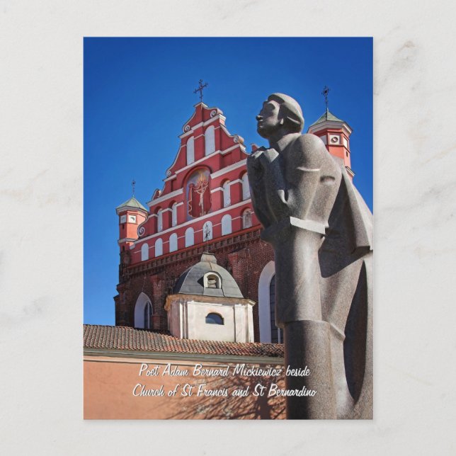 Postal Adomas Mickevicius, estatua de poeta, Vilnius (Anverso)