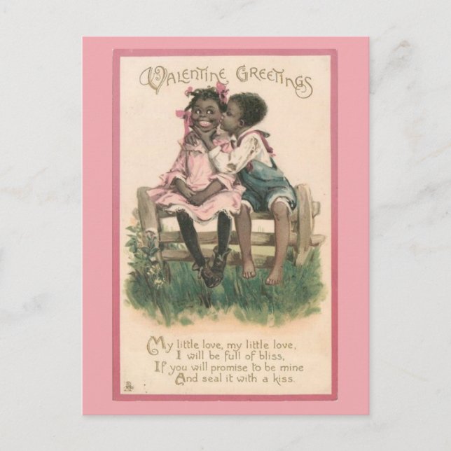 Postal Adorable African American Couple Vintage Valentine (Anverso)