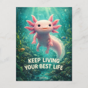 Postal Adorable Ajolote Rosa con Motivación "La Mejor Vid