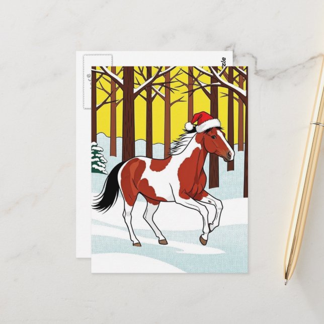 Postal Adorable and Cute Christmas Cartoon Paint Horse (Anverso/Reverso In Situ)