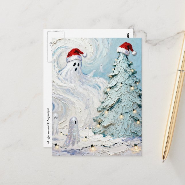 Postal Adorable and Cute Christmas Ghosts and Tree (Anverso/Reverso In Situ)
