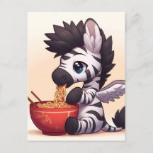 Adorable ángel de cebra comiendo Ramen