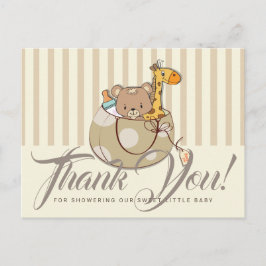 Postal Adorable Baby Animals Cesta Baby Shower Gracias