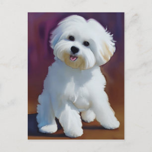 Postal Adorable Bichon Havanese Puppy Watercolor