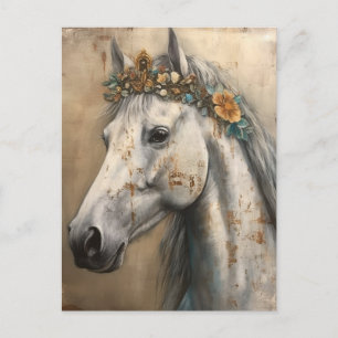 Postal Adorable caballo gris en una corona