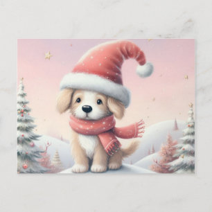Postal Adorable cachorro de Navidad con sombrero de Santa