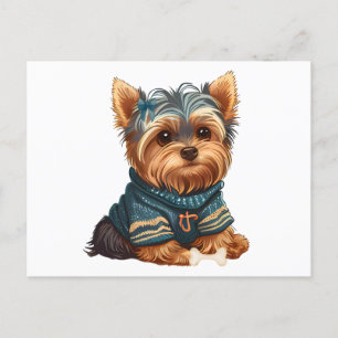 Postal Adorable cachorro Yorkshire Terrier de acuarela