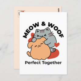 Postal Adorable Cat and Dog Hug - Diseño de Meow & Woof
