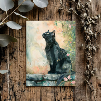 POSTAL ADORABLE CAT WATERCOLOR ILLUSTRATION